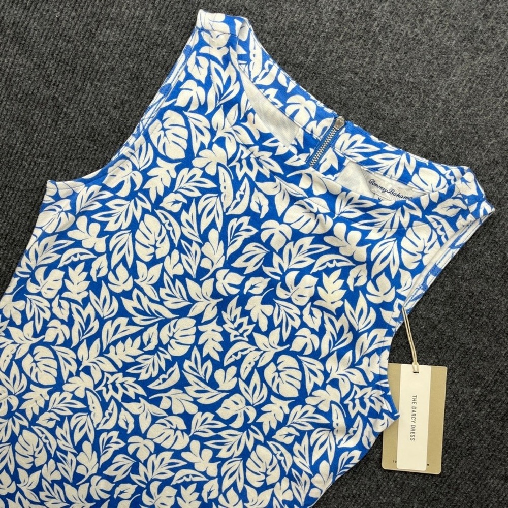 Tommy Bahama Darcy Bright Bay Dress XS Palace Blue Tropical Leaf Print NWT